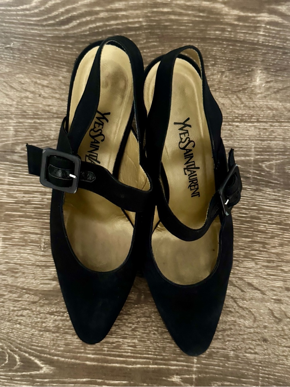 Vintage Yves Saint Laurent Black Suede Heels with Buckle - Picture 6 of 10